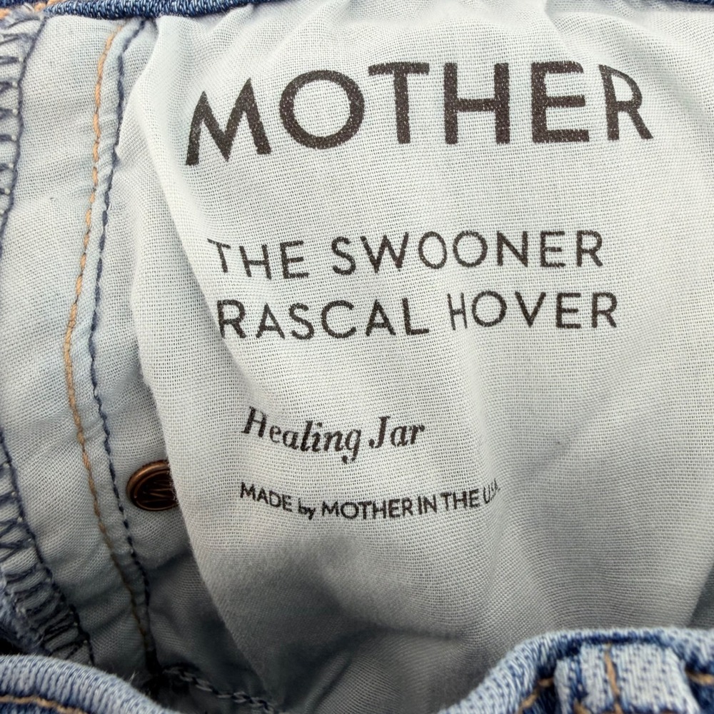 MOTHER The Swooner Rascal Hover Jeans Healing Jar High Rise Blue Raw Hem Size 30 - Picture 5 of 9